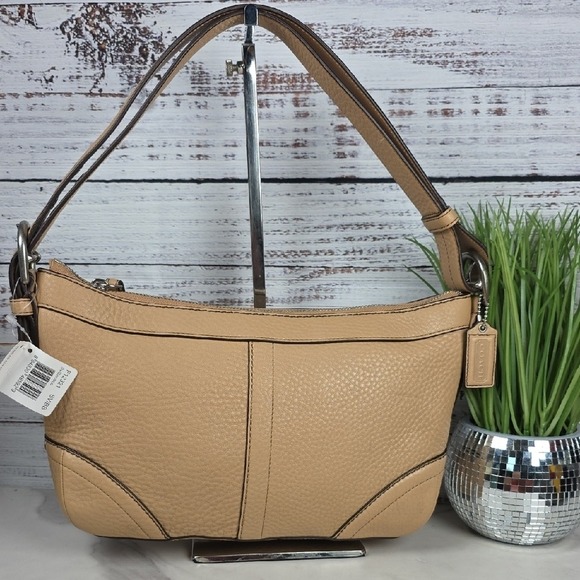 COACH F12321 MADISON BAG TAN BROWN BAMBOO PEBBLED DUFFLE BOHO HOBO PURSE - Picture 8 of 16